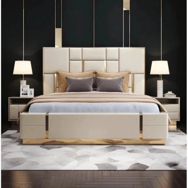 Dollar Luxury Upholstered Bed With Side Tables in Leatherette - Image 2