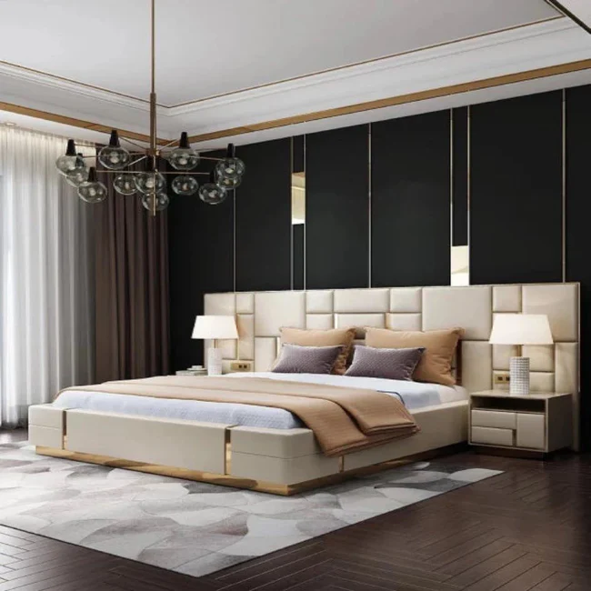 Dollar Luxury Upholstered Bed With Side Tables in Leatherette - Image 3