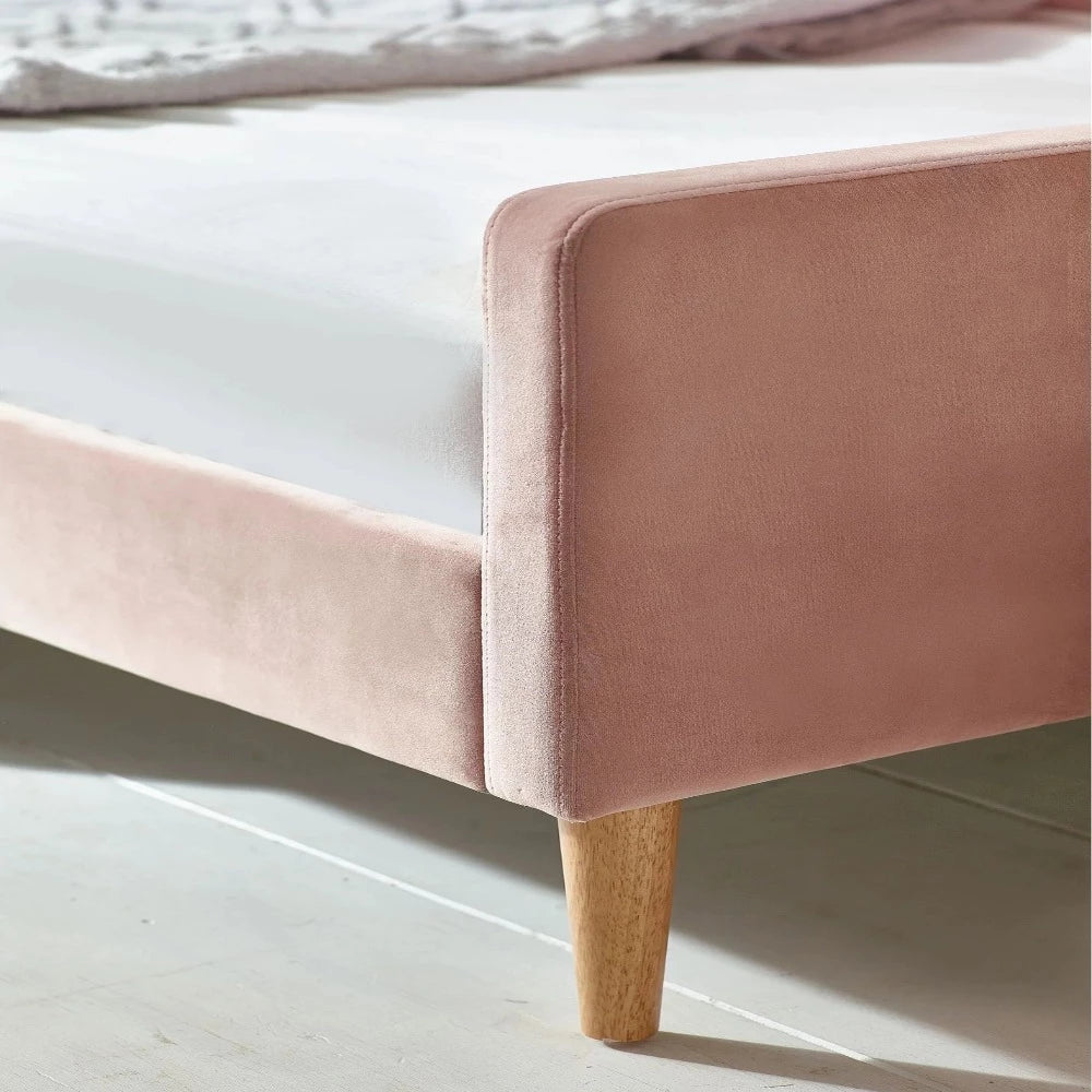 Pink Moon Upholstered Luxury Bed In Suede - Image 3