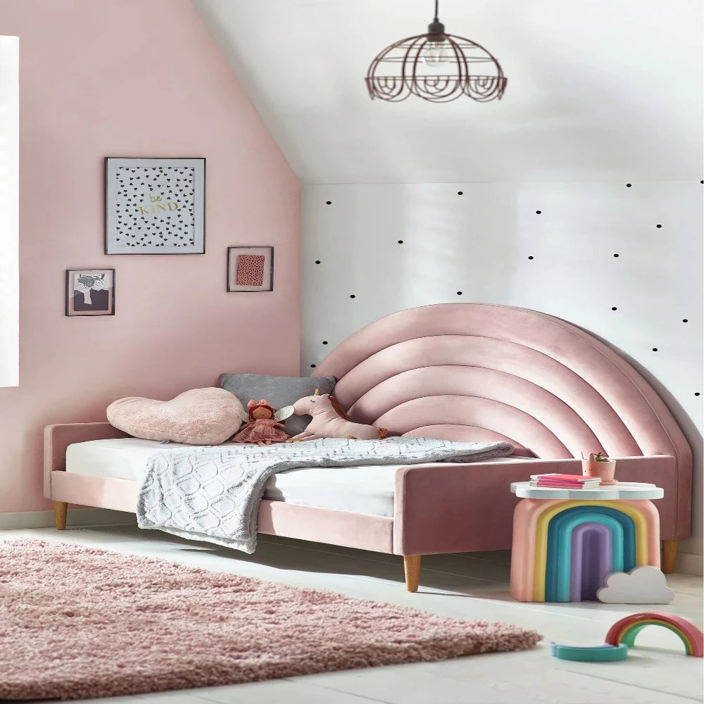 Pink Moon Upholstered Luxury Bed In Suede - Image 2