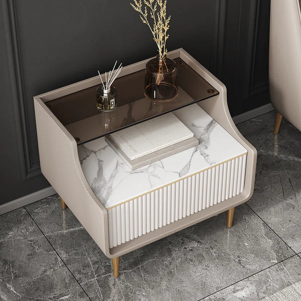Modern Luxury Bed Side Table with Open Storage - Image 6