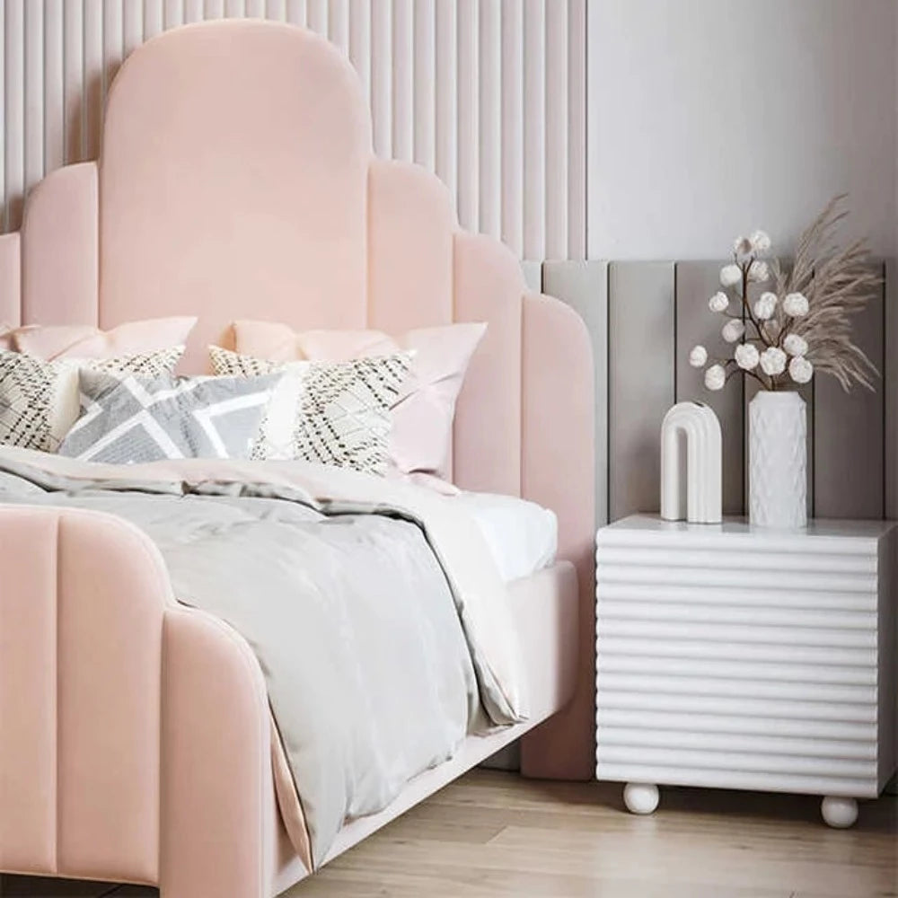 Robocop Upholstered Bed Without Storage in Peach Suede - Image 3