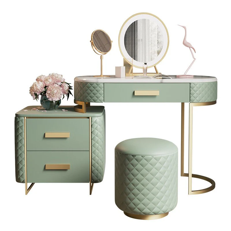 Decor Green Makeup Vanity Set Expandable Dressing Table with Cabinet and Stool - Image 4