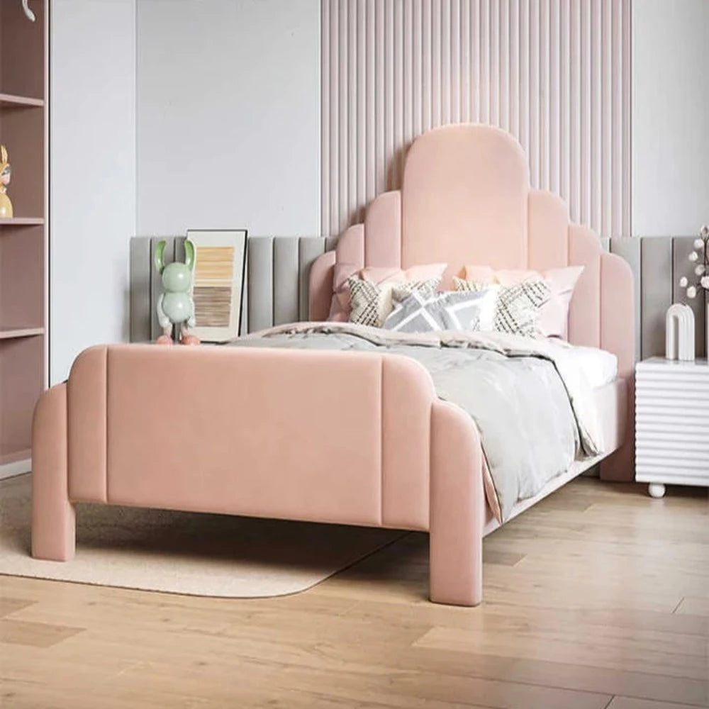 Robocop Upholstered Bed Without Storage in Peach Suede - Image 2